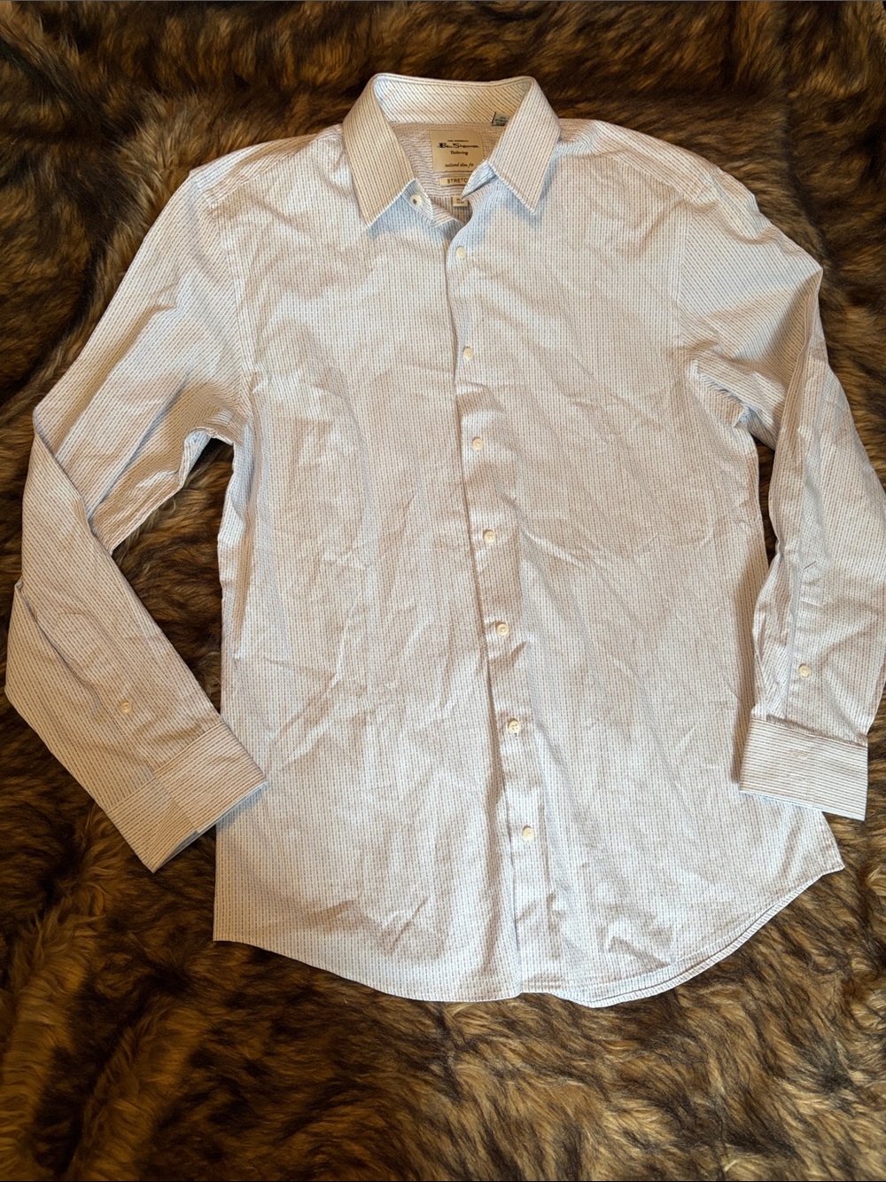 Ben Sherman Blue Micro-Pattern Dress Shirt Tailored Slim fit Size 15 1/2 32-33